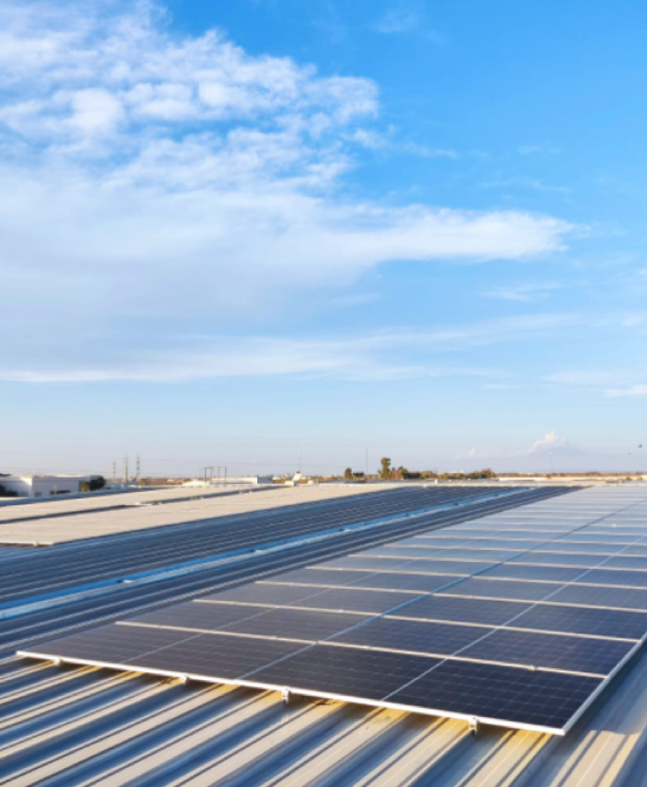 Trabajador instalando panel solar